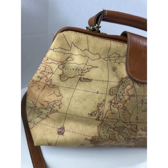 The Columbus Collection By Bagoda Vtg Map Print Travel Luggage Satchel Gladstone - Picture 2 of 16